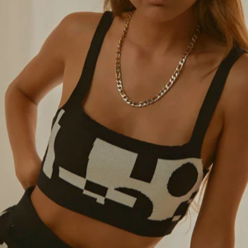 Peppermayo Exclusive - Remix It Knit Crop - Black and White Geo